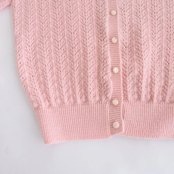 Vintage It's Pure Gold Baby Pink Knit Button Down Cardigan Sweater s - Picture 8 of 10